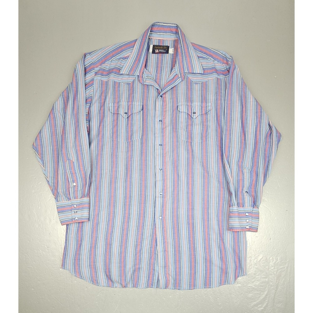 Vintage Panhandle Slim Pearl Snap Shirt Mens XL Striped Blue Western Made In USA